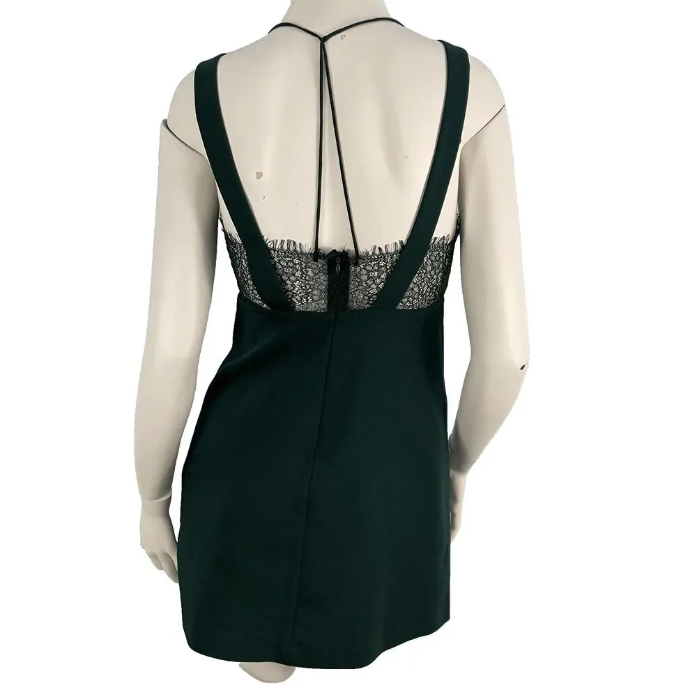 Zara Lace Strappy Cocktail Sexy Holiday Party Mini Dress‎ Small Dark Green